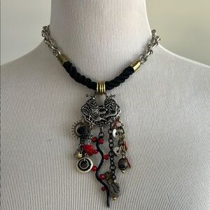 NWT Treska Black and Silver Necklace with Red Highlights